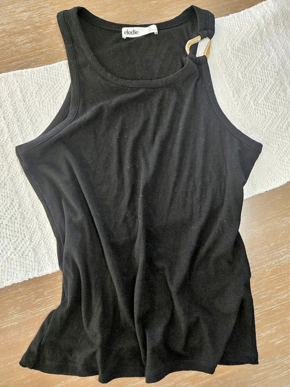 elodie Ribbed Tank Top in Black Size Large Like New